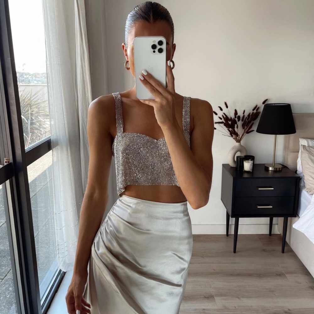 LAST one🔥Blogger’s Fav| NWT ZARA Rhinestone Covered Bustier Crop Top - Picture 16 of 16